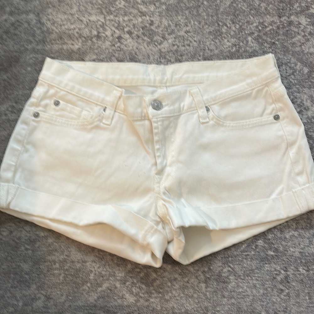 7 FOR ALL MANKIND CUFFED WHITE DENIM JEAN SHORTS
